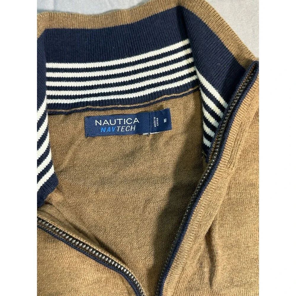 Nautica Navtech Men's Brown Knit 1/4 Zip Mock Neck Pullover Sweater M